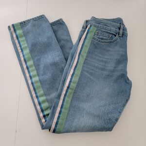 Victoria Beckham Blue Jeans with Green and White Stripes